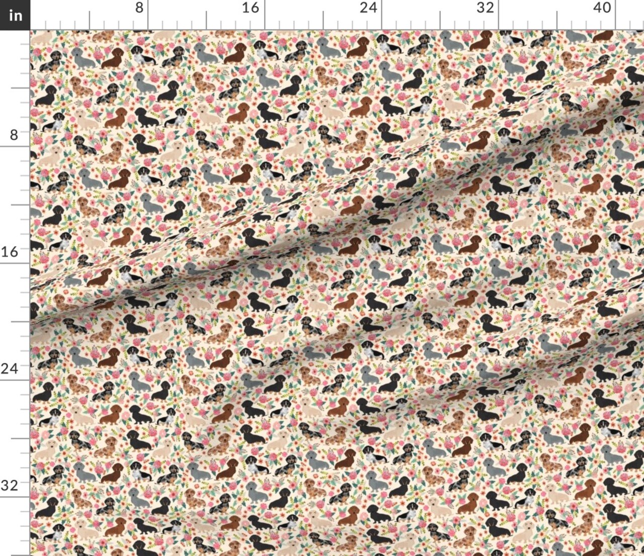 Various Fabrics by the Yard or Fat Quarter Dachshund Floral Vintage Flowers Dachshunds Cute Dogs Florals Custom Printed Fabric by Spoonflower